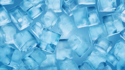 Obraz premium Ice cubes bluish background. Frozen water. Cold fresh concept. Generative AI