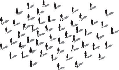 set of crowd of people, silhouette top view on white background vector