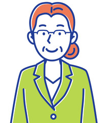 笑顔で正面を向いたスーツ姿のシニア女性のイラスト