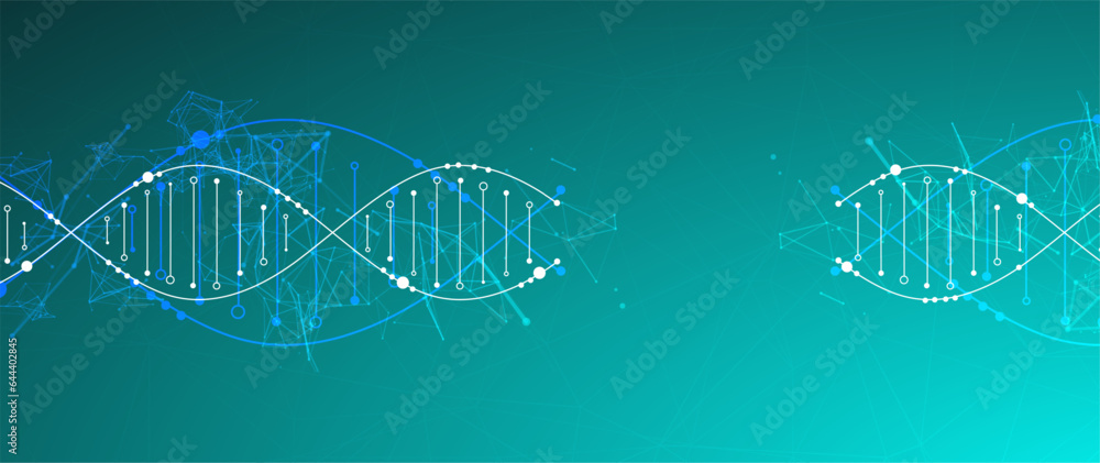 Wall mural science template, wallpaper or banner with a dna molecules.