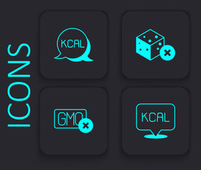 Fototapeta premium Set Kcal, No sugar free and GMO icon. Black square button. Vector