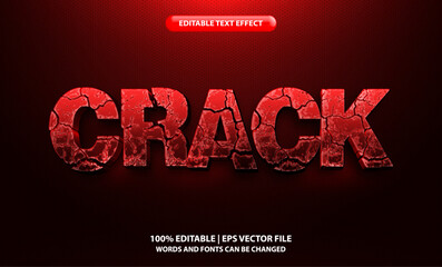 Crack editable text effect template, 3d cartoon red bold text style, premium vector