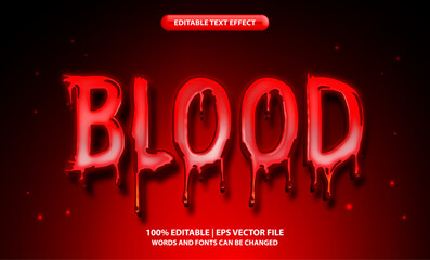 Blood editable text effect template, 3d cartoon red neon glossy slime text style, premium vector