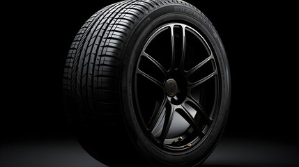 Car tire isolated on black background, Modern high-performance sport summer tyre isolated on a...