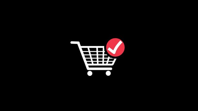  Shopping cart with check mark icon, simple deign supermarket basket with approved icon motion background. k1_1034