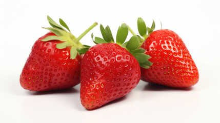 Three fresh strawberries on white background 