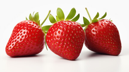 Three fresh strawberries on white background 