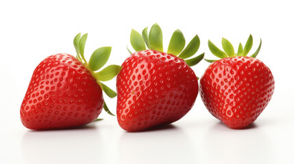 Three fresh strawberries on white background 