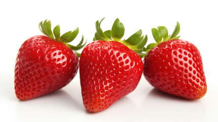 Three fresh strawberries on white background 
