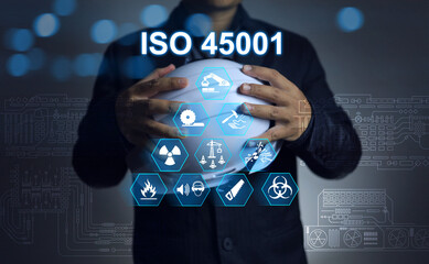 iso 45001 concept. workplace safety standard that deal with the health and safety of employees....