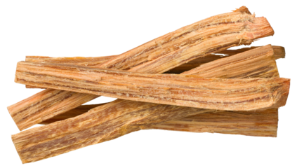 Aromatic cedar wood sticks isolated on white background, top view.