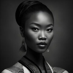 black and white portrait of a woman, Model of Asian appearance is depicted in white and black tones, makeup, young woman, beautiful woman - AI Generative