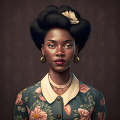 portrait of a woman, poster in old school style, african american model, beauty gir - AI Generative