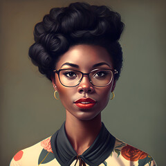 Portrait of a beautiful business woman wearing glasses, african american girl - AI Generative