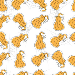 Seamless pumpkin patterns with spider web. halloween patterns. yellow line vegetable