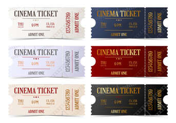 Set of cinema entry ticket in old style to admit one - obrazy, fototapety, plakaty
