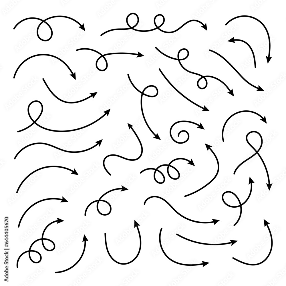 Aufkleber curved arrows. set of vector hand drawn zigzag arrows. collection of pointers. vector illustration.