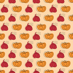 Red and orange pumpkin pattern. halloween patterns with vegetables.