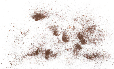 Pile of soil, dirt scattered isolated on white background and texture, clipping path 