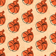 Orange Seamless pumpkin pattern. halloween pattern with spider web