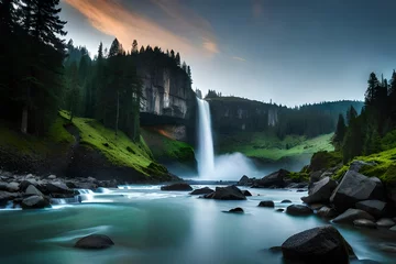 Foto op Aluminium waterfall in the mountains © sharoz arts 
