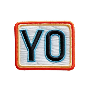 yo embroidered patch badge on isolated transparent background png, generative ai
