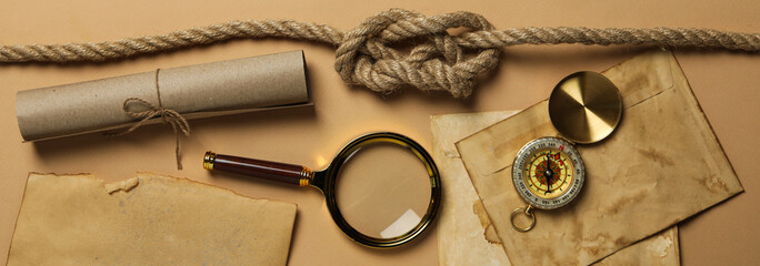 Columbus Day. Vintage accessories for sea voyages