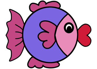Cartoon fish,water animal simple digital line cute comic icon artwork isolated element illustration