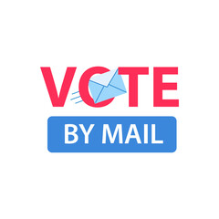 Vote by mail. Icon blue envelope with red word Vote and button.