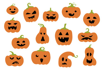 Pumpkins. Halloween concept. Set of characters.