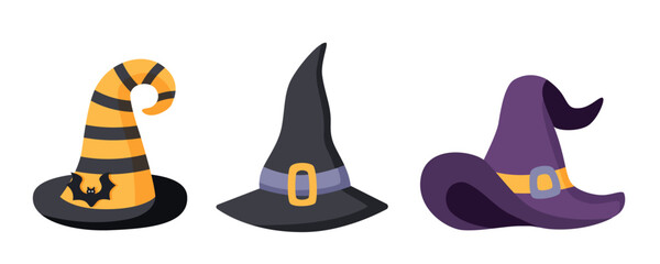 Set of three Halloween hats. Hallowen concept.