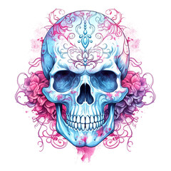 Watercolor pastel purple Halloween skull