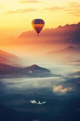 landscape, Silhouette of a hot air balloon soaring gracefully against the backdrop of sunset