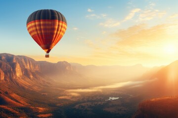 Fototapeta premium landscape, Silhouette of a hot air balloon soaring gracefully against the backdrop of sunset