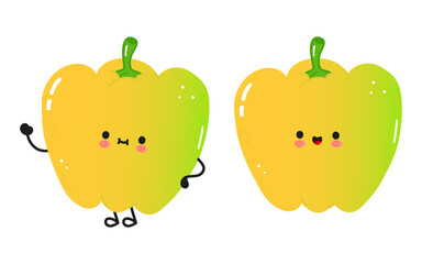 Colored bell pepper character. Vector hand drawn cartoon kawaii character illustration icon. Isolated on white background. Colored bell pepper character concept