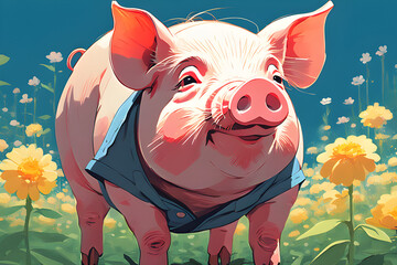 Draw a little pig smelling the scent of a flower.
Generative AI
