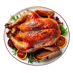 Thanksgiving Turkey, thanksgiving country dinner, Roasted chicken isolated on transparent background, Generative AI