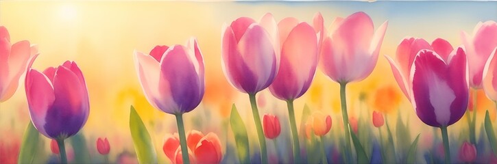 Beautiful tulips flowers. Watercolor. Ai generated illustration