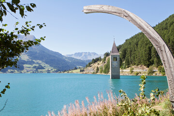 Church under water. Drowned village