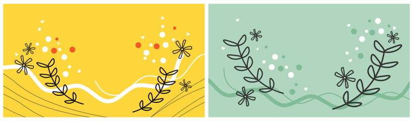 Idea of green eco friendly banner. Set of vector illustrations. Clean style backgrounds