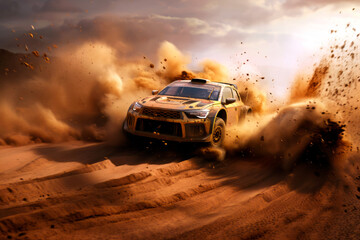 Fototapeta na wymiar Dusty rally-raid: conquering the desert in a dynamic frame