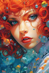 Fototapeta premium Beautiful girl with beautiful eyes close up, surreal full color