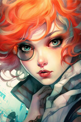 Beautiful girl with beautiful eyes close up, surreal full color