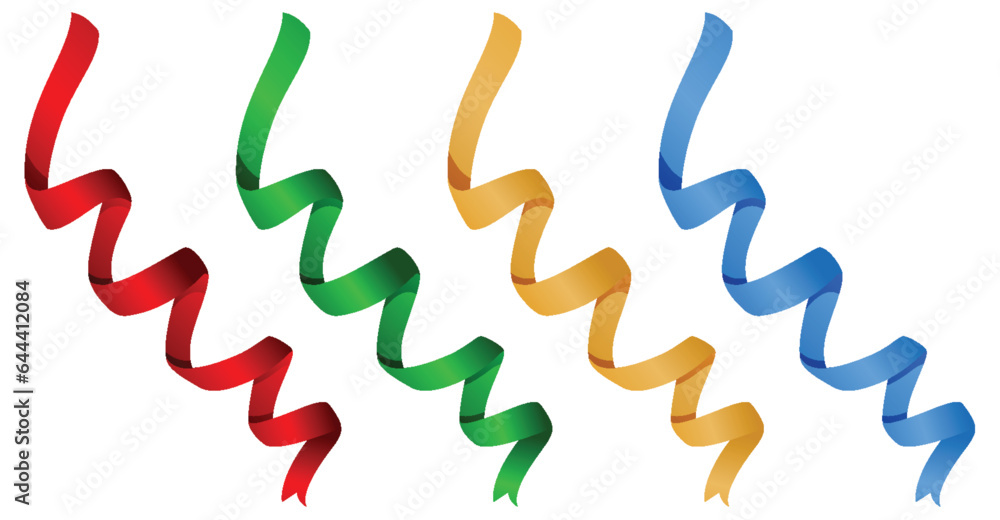 Poster set of four different ribbon colors in vector cartoon style