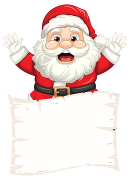 Cheerful Santa Claus Holding Empty Paper for Banner