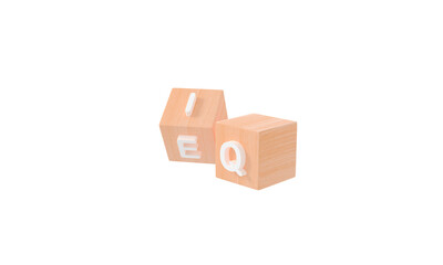 Obraz premium Wooden block cube flipping EQ to IQ. Wood cube minimal IQ. business work concept design. 3D rendering. 3D illustration. PNG