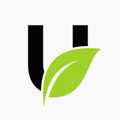 Eco Leaf Logo On Letter U Concept With bio leaf icon © pixstocker