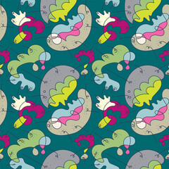 Naklejka premium Abstract vector surreal seamless pattern with colorful unusual hand drawn elements