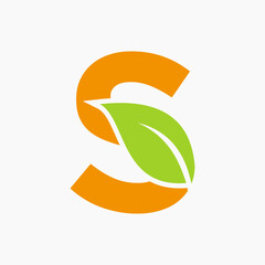 Eco Leaf Logo On Letter S Concept With bio leaf icon