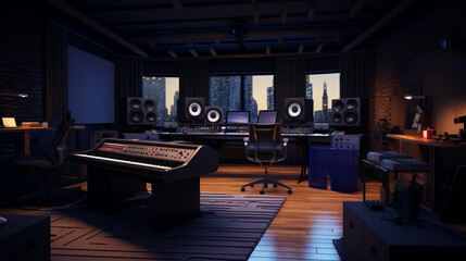 In the music studio recording lab